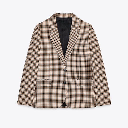 Damen Karo-Sakko im modernen Tailoring mit Reverskragen, zwei-Knopf-Verschluss und gefütterten Pattentaschen Nord Taschen