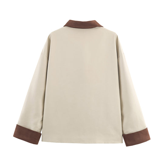 Damen 40+ kurze boxy Übergangsjacke mit kontrastkragen und Pattentaschen Nord Taschen