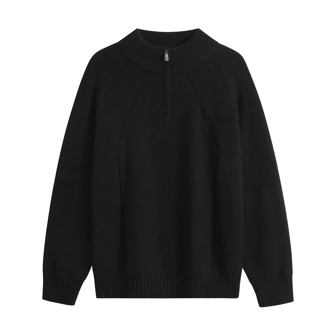 Unisex Oversize-Strickpullover mit Halbreißverschluss und geripptem Stehkragen Nord Taschen