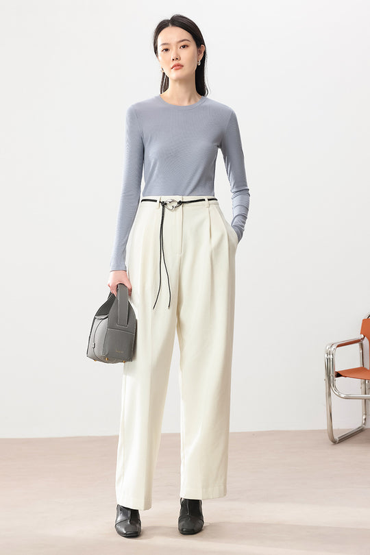 Damen Feines Ripp-Langarmshirt mit Rollkragen und Volantkanten Nord Taschen