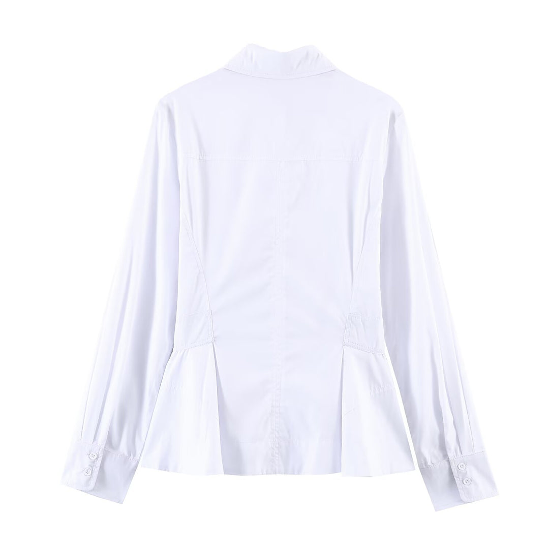 Damen Taillierte Popeline‑Bluse mit Peplum-Details und verdeckter Knopfleiste Nord Taschen
