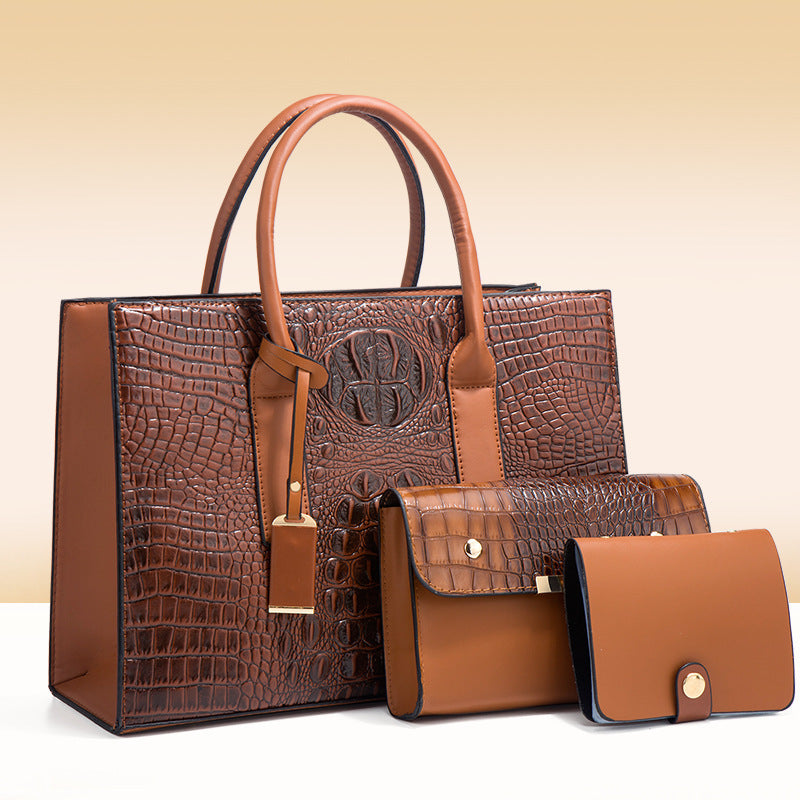 Damen Handtaschen Set aus hochwertigem Kunstleder mit Kroko-Prägung Nord Taschen