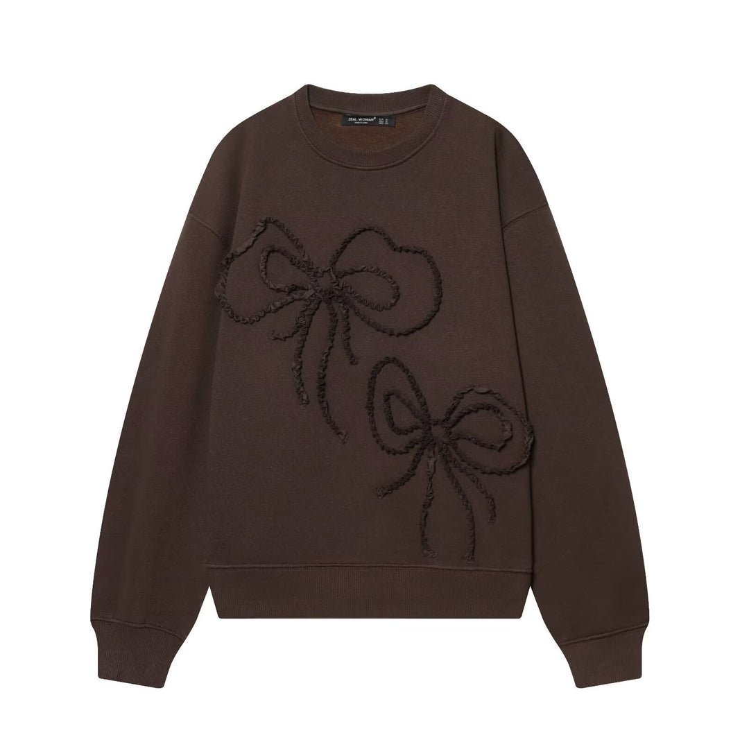 Damen weiter Sweatshirt mit dreidimensionaler Schleifen-Applikation und Rippbündchen Nord Taschen