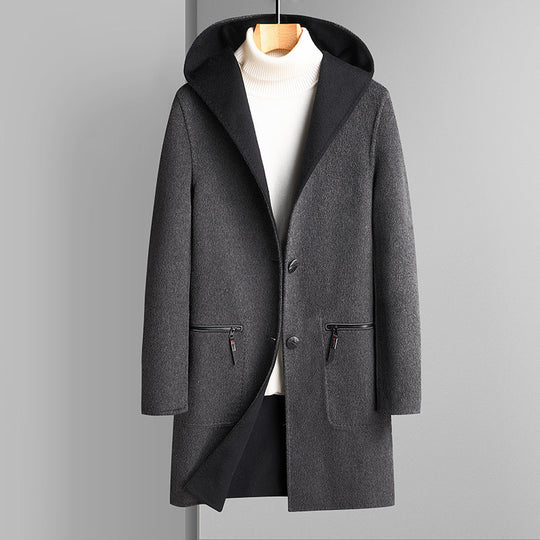 Herren Wendbarer Wollmantel mit Kapuze Nord Taschen