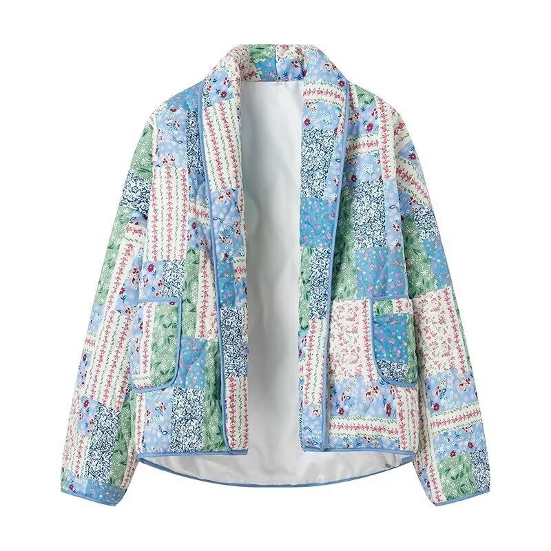 Damen Steppjacke im Patchwork-Quiltstil mit Schalkragen und aufgesetzten Taschen Nord Taschen