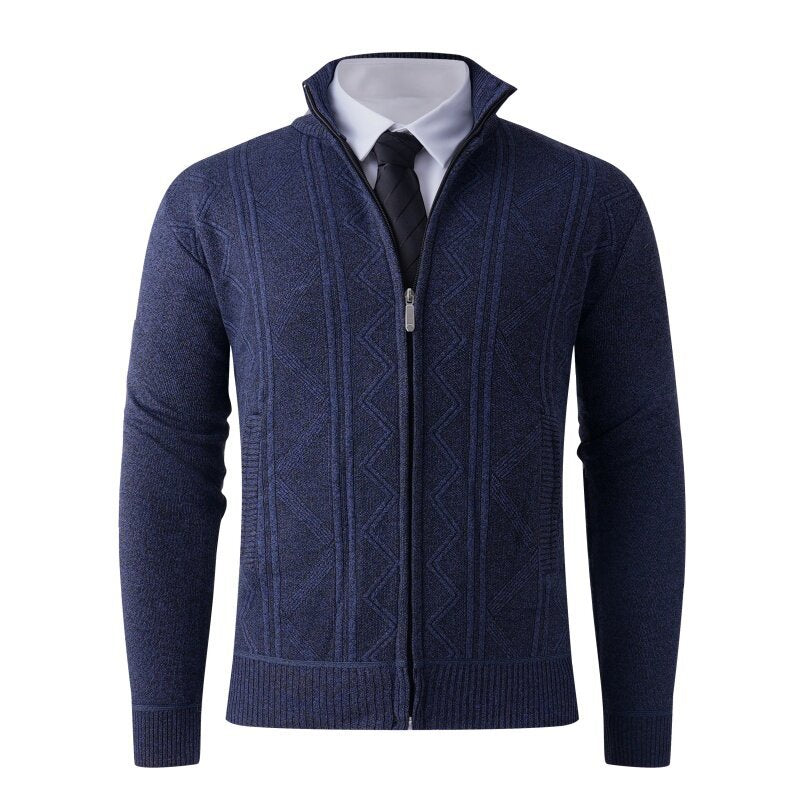 Herren Strick-Zipjacke mit Stehkragen und dezentem Rautenmuster Nord Taschen