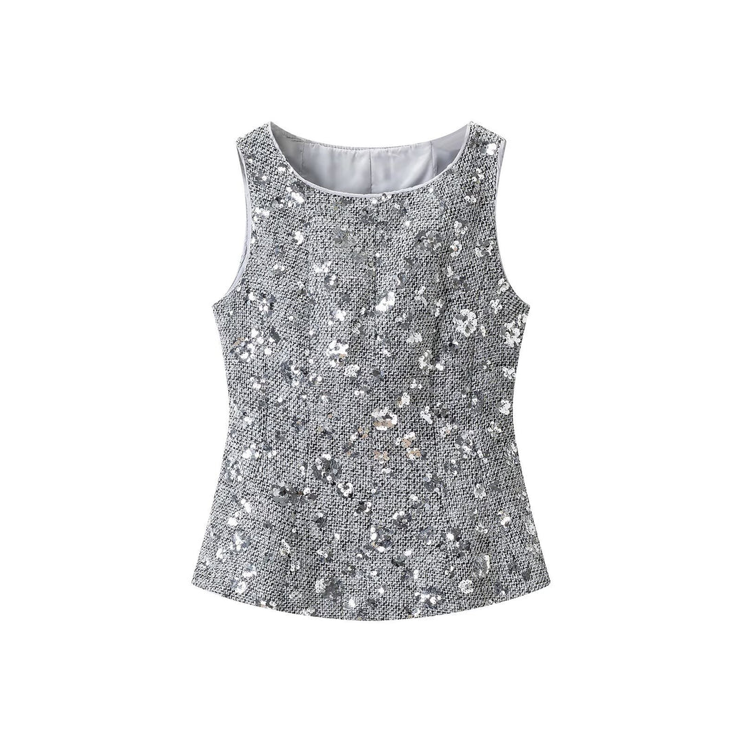 Damen Paillettenbesetztes ärmelloses Peplum-Top mit strukturierter Bouclé-Optik Nord Taschen
