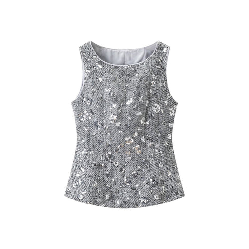 Damen Paillettenbesetztes ärmelloses Peplum-Top mit strukturierter Bouclé-Optik Nord Taschen