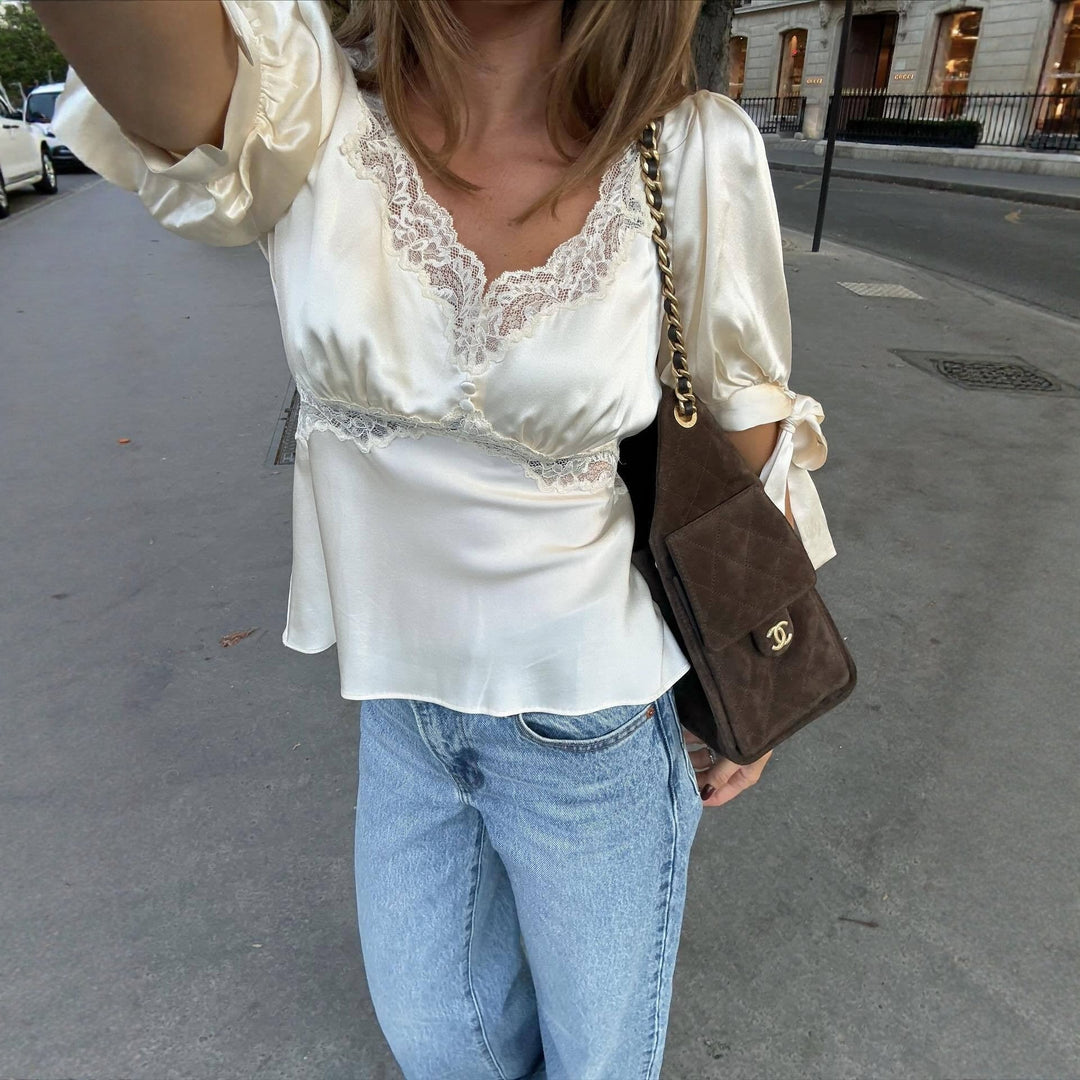 Damen Satinbluse mit Spitzenakzenten Nord Taschen