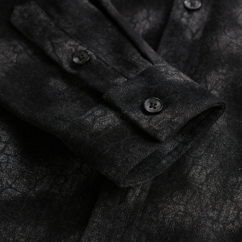 Herren Samtiges Hemdjacken-Overshirt mit tonalem Muster und Brusttasche Nord Taschen