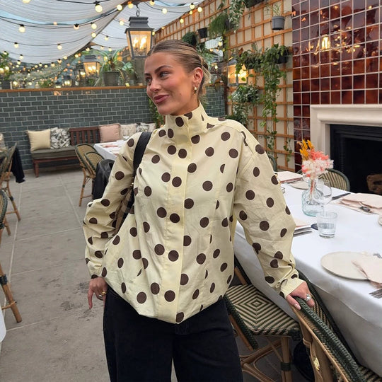Damen Boxy Hemdjacke mit Stehkragen, Ballonärmeln und großem Polka‑Dot‑Print Nord Taschen