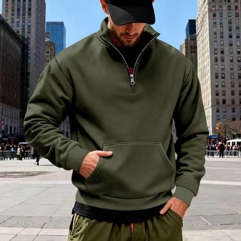 Herren Halbzip-Sweatshirt mit Stehkragen, Kängurutasche und Rippbündchen Nord Taschen