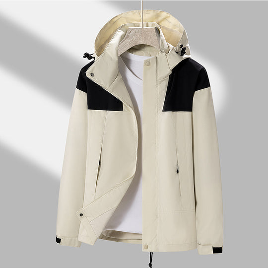 Herren Leichte wasserabweisende Kapuzen‑Übergangsjacke mit Kontrast‑Schulterpaneelen und Kordelzugsaum Nord Taschen