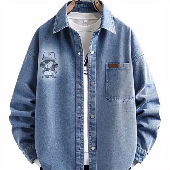 Herren Oversized Denim-Hemdjacke im Relaxed-Worker-Style mit Brusttasche und Druckknöpfen Nord Taschen