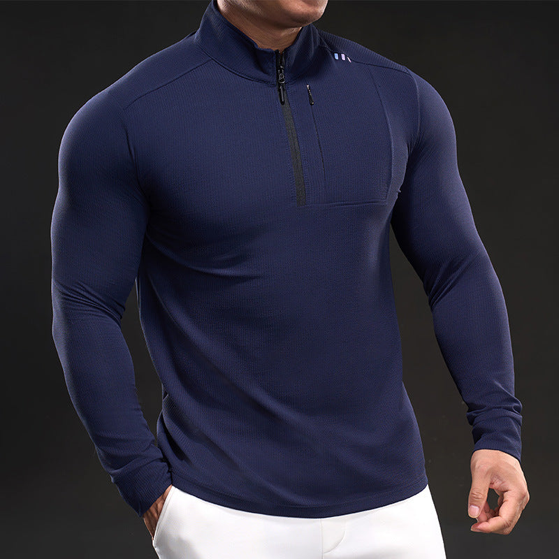 Herren Slim-Fit Thermo-Longsleeve mit Stehkragen und Brustreißverschluss Nord Taschen