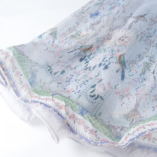 Damen Maxikleid mit Stehkragen, Glockenärmeln, floralem Druck und Bindegürtel Nord Taschen