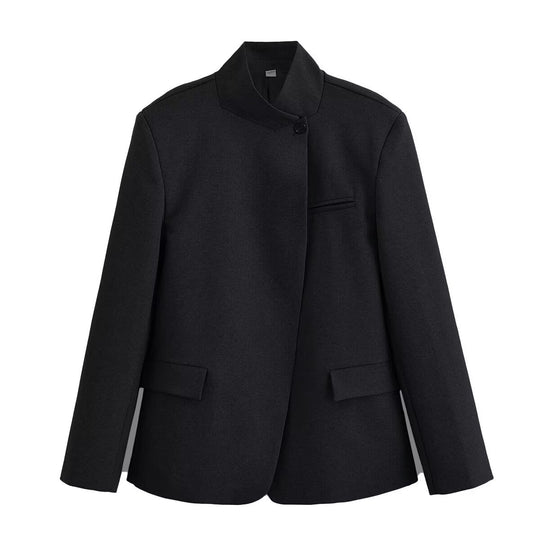 Damen Kurzblazer im Boxy‑Schnitt mit Stehkragen und verdeckter Ein-Knopf‑Leiste Nord Taschen