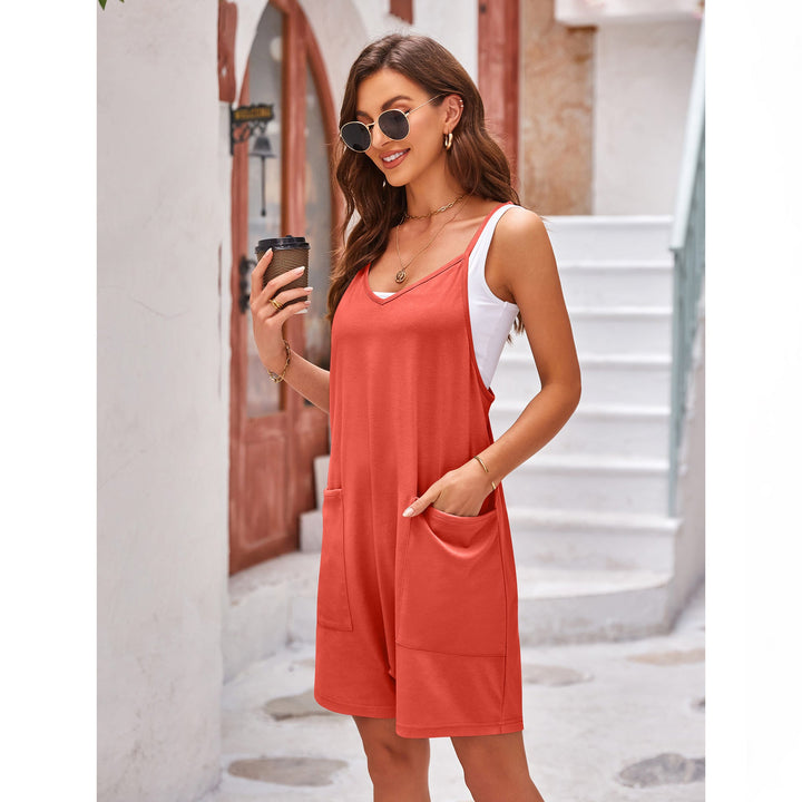 Damen komfortabler Overall mit tiefem Ausschnitt und praktischen Taschen