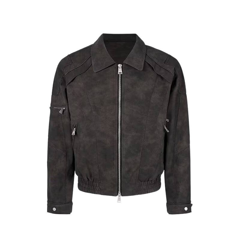 Herren Kurzjacke aus Veloursleder-Optik mit Reißverschluss und elastischem Saum Nord Taschen