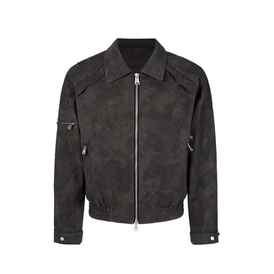 Herren Kurzjacke aus Veloursleder-Optik mit Reißverschluss und elastischem Saum Nord Taschen