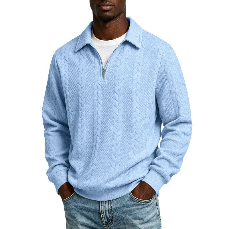 Herren Baumwollmix-Polopullover mit kurzem Frontzip und Zopfmuster Nord Taschen