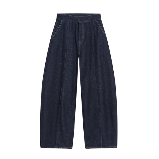 Damen Hochtaillierte weite Denim-Hose mit Bundfalten und zentraler Bügelfalte Nord Taschen