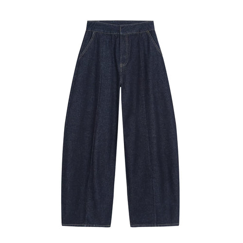 Damen Hochtaillierte weite Denim-Hose mit Bundfalten und zentraler Bügelfalte Nord Taschen