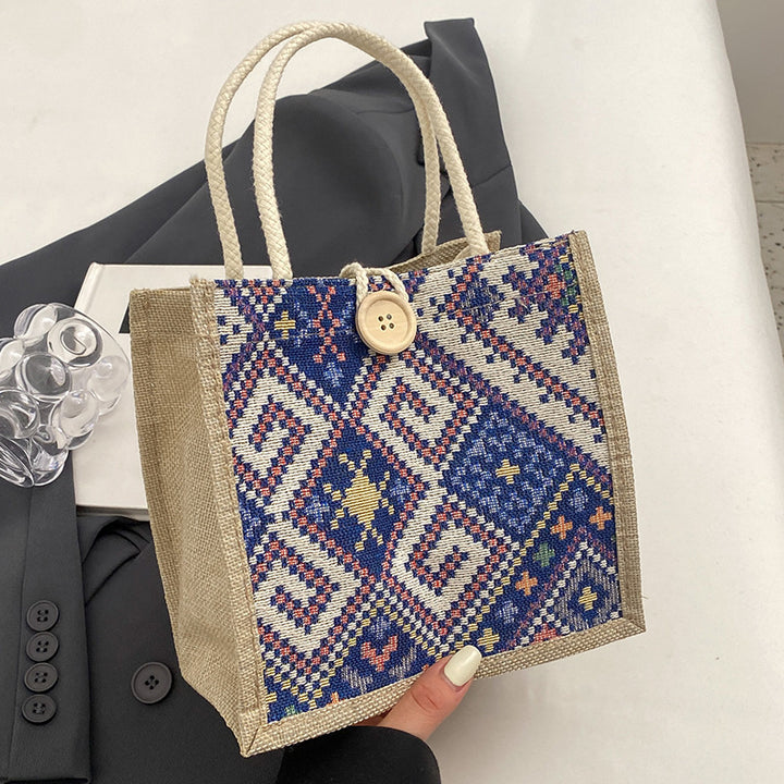 Damen Jute-Tasche mit kunstvollem, gewebtem Muster und praktischen Henkeln Nord Taschen