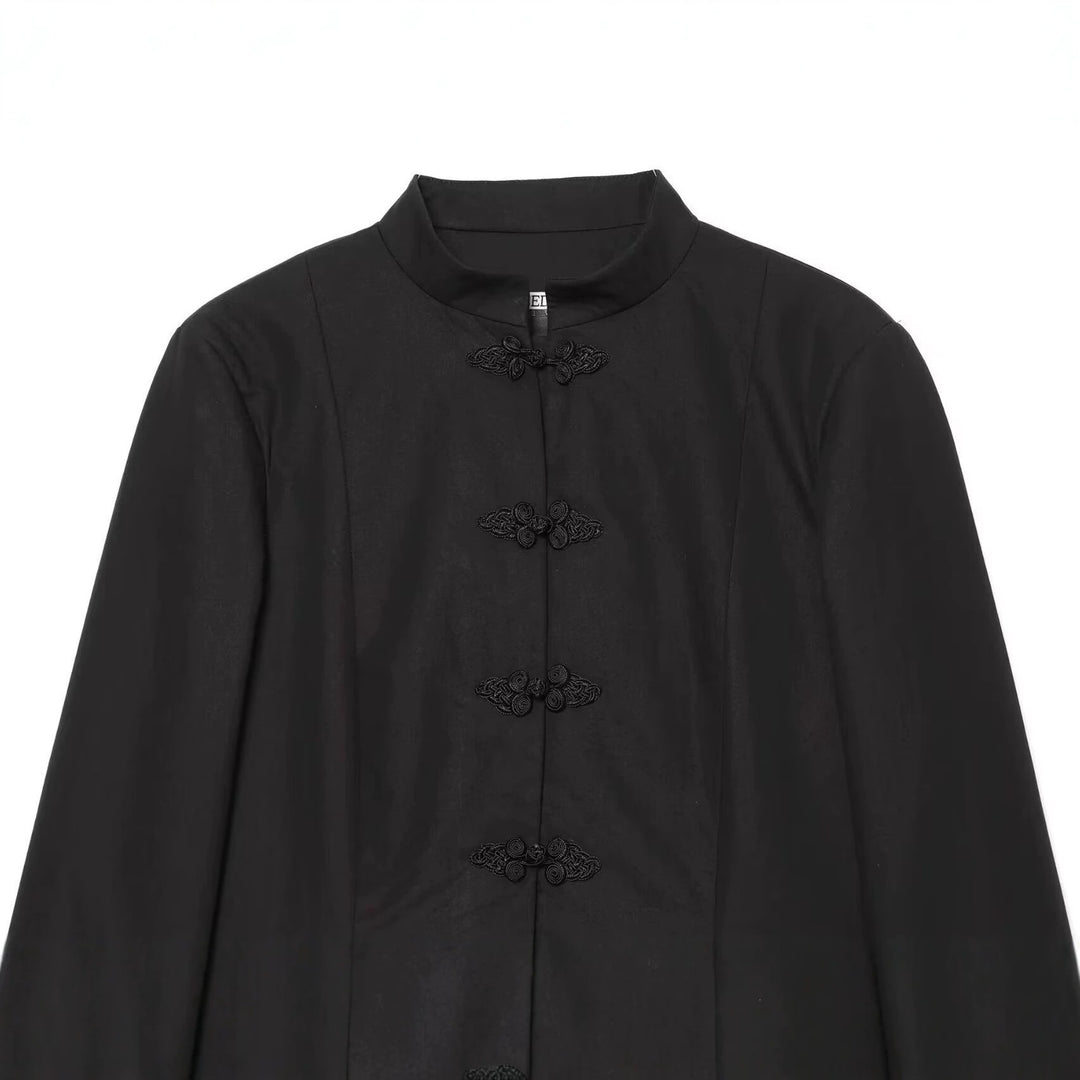 Damen Jacke im Mandarin-Stil mit Stehkragen und Zierfroschverschlüssen Nord Taschen
