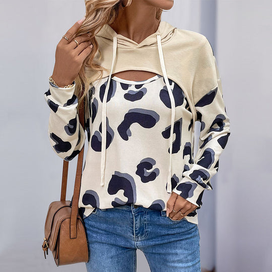 Damen Modisches Sweatshirt mit Leopardendruck Nord Taschen