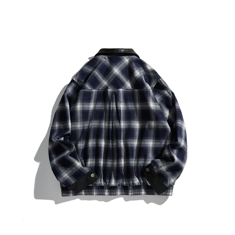 Herren Karierte Overshirt‑Jacke aus Flanell mit Kunstleder‑Details und Druckknopfleiste Nord Taschen