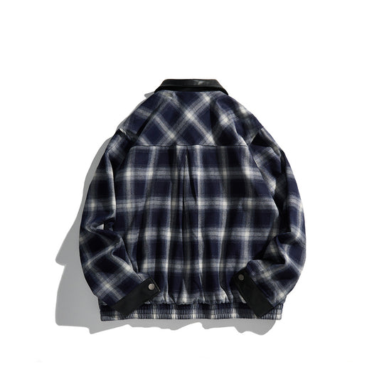 Herren Karierte Overshirt‑Jacke aus Flanell mit Kunstleder‑Details und Druckknopfleiste Nord Taschen