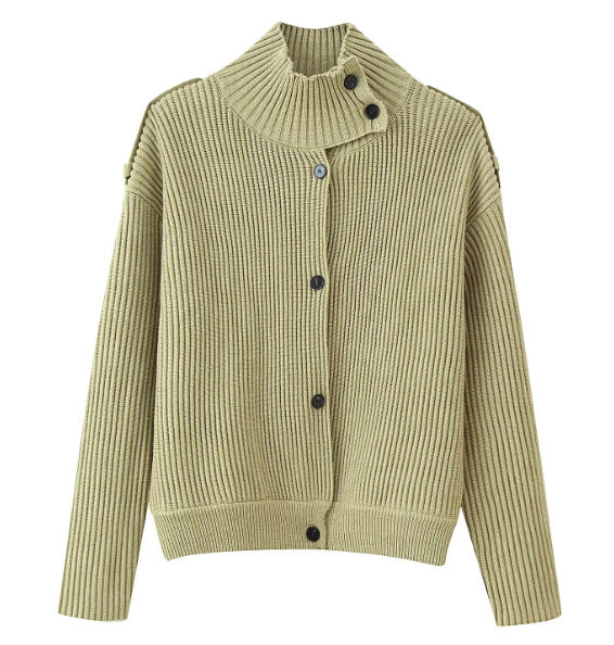 Damen 80+ kurzer Rippstrick‑Cardigan mit hohem Stehkragen und Knopfleiste Nord Taschen