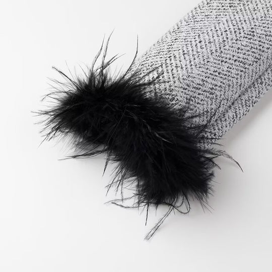 Damen Zweiteiliges Bouclé‑Tweed‑Set mit kurzem Blazer, Zierknöpfen und Minirock Nord Taschen