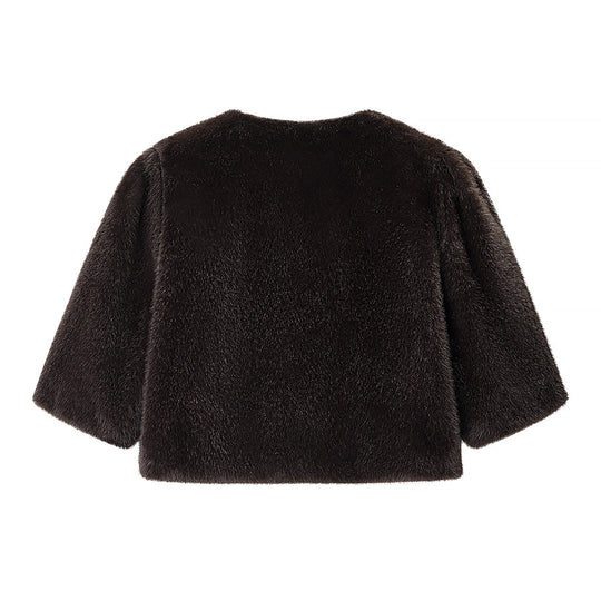 Damen Kurzgeschnittener Kunstfell-Bolero mit 3/4-Ärmeln Nord Taschen