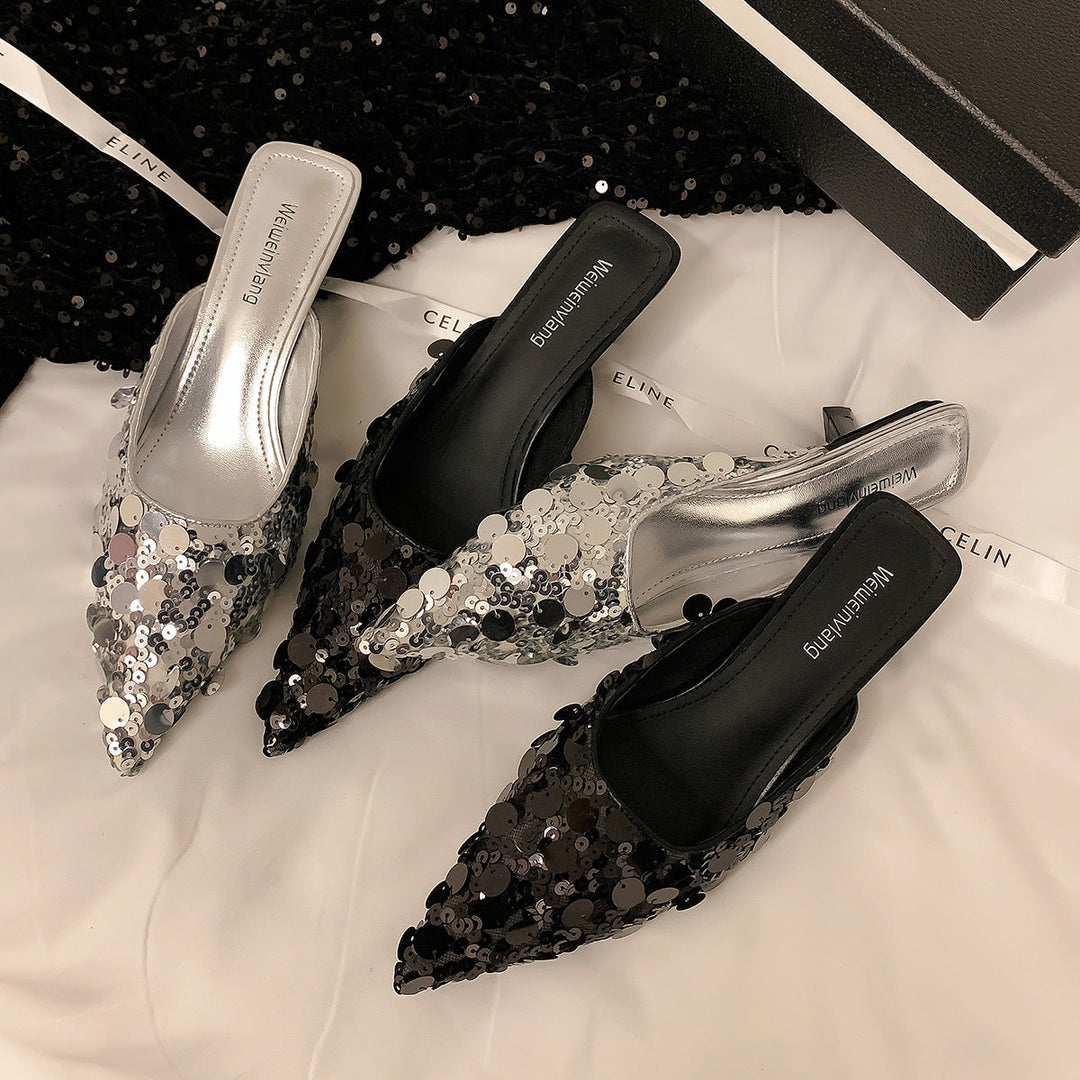 Damen glamouröse Pantolette mit glitzernden Pailletten Nord Taschen
