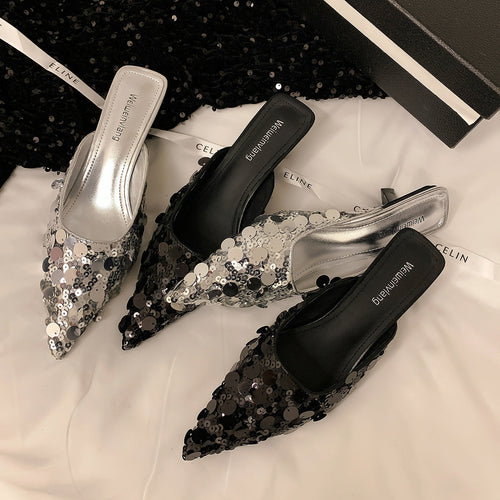 Damen glamouröse Pantolette mit glitzernden Pailletten Nord Taschen