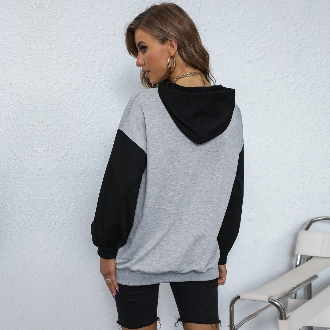 Damen Oversize-Kapuzenpullover mit College-Print, Kängurutasche und Kontrastärmeln Nord Taschen