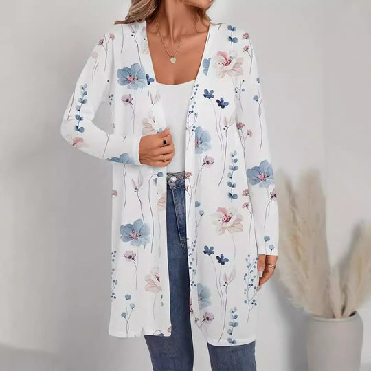 Damen Floraler Longline-Cardigan mit offenem Schnitt und leichtem Viskose-Mix Nord Taschen