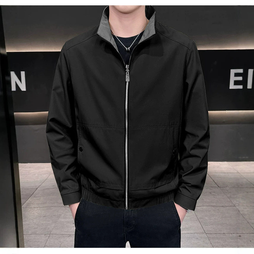 Herren Minimalistische City-Zipjacke aus Mikrofaser mit Stehkragen, verdeckten Taschen und elastischem Saum Nord Taschen