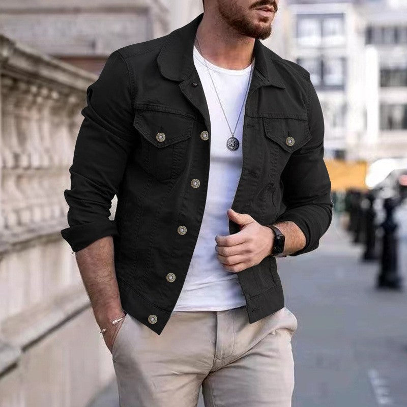 Herren nan taillierte Jeansjacke im Trucker-Stil mit Brusttaschen und Metallknöpfen Nord Taschen