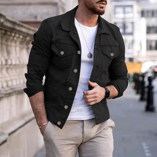 Herren nan taillierte Jeansjacke im Trucker-Stil mit Brusttaschen und Metallknöpfen Nord Taschen