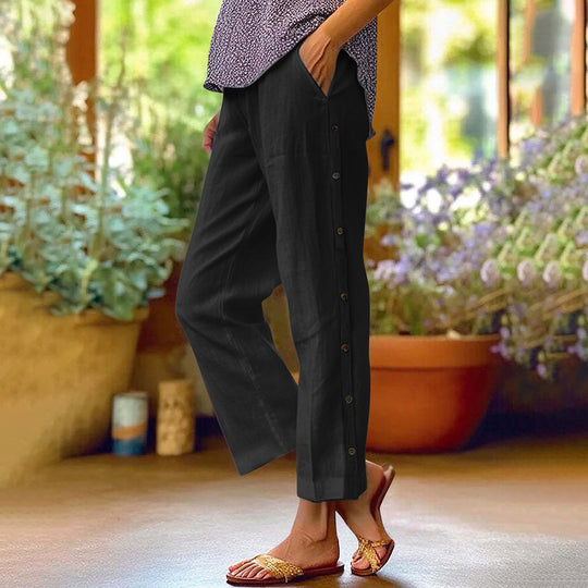 Damen Leichte Relaxed-Hose mit seitlicher Knopfleiste und Eingrifftaschen Nord Taschen