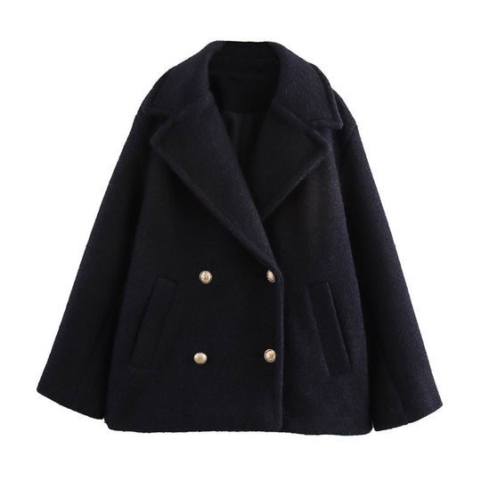 Damen Kurzer doppeltreihiger Wollmix-Peacoat mit weitem Revers Nord Taschen