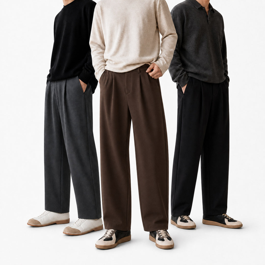 Herren Relaxed-Fit Bundfaltenhose aus feinem Webstoff mit weitem Bein Nord Taschen