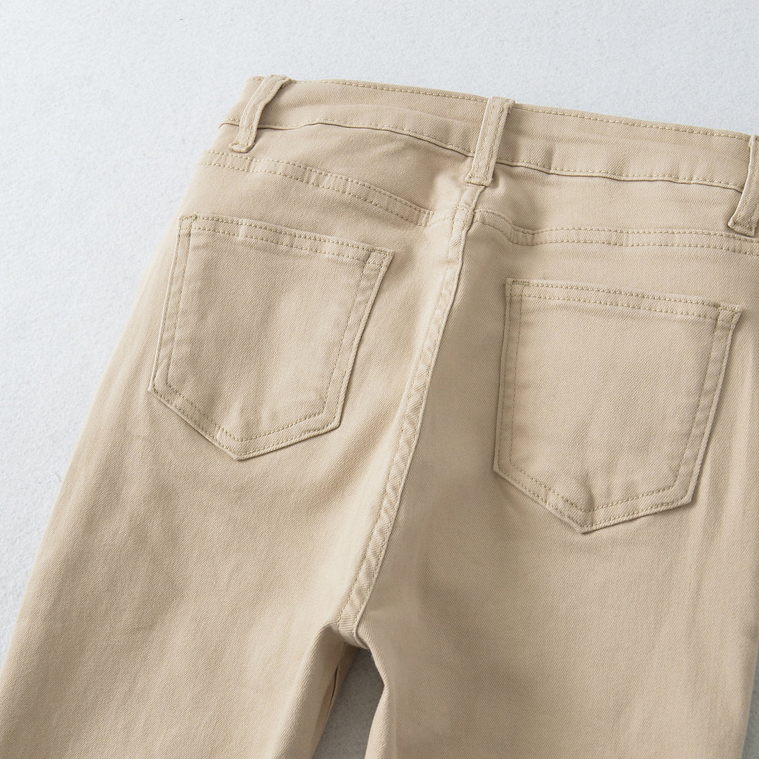 Damen Highwaist-Schlaghose aus Stretch-Denim mit fünf Taschen und rohem Saum Nord Taschen
