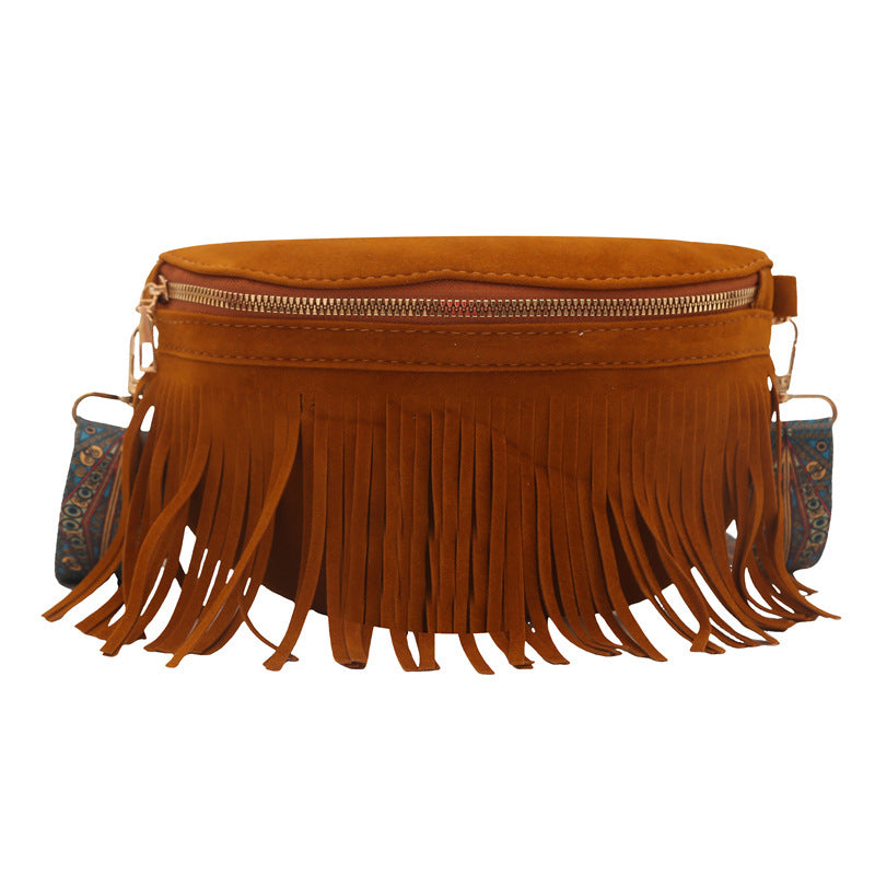Damen Umhängetasche mit fransigen Details und dekorativem Gürtel Nord Taschen