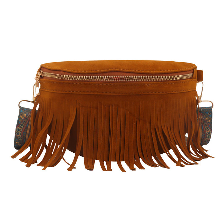 Damen Umhängetasche mit fransigen Details und dekorativem Gürtel Nord Taschen