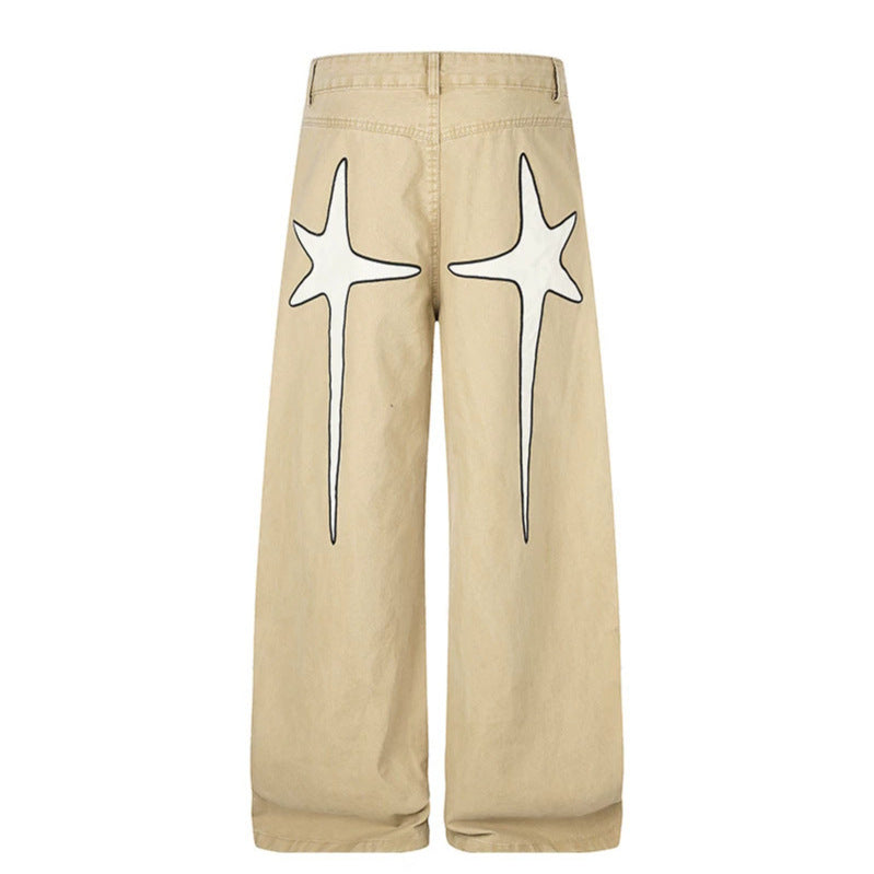 Damen Highwaist Culotte-Jeans mit weitem Bein, hoher Taille und dezenter Stern-Applikation Nord Taschen