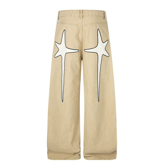 Damen Highwaist Culotte-Jeans mit weitem Bein, hoher Taille und dezenter Stern-Applikation Nord Taschen